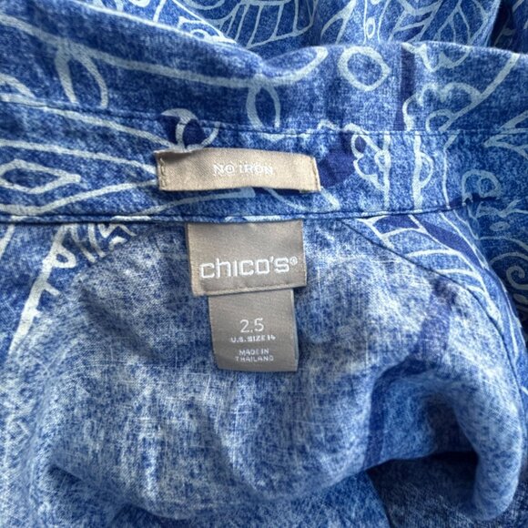 Chicos Womens Blue Paisley No Iron Button-Down Tunic Top Shirt Size 2.5, US 14 - Picture 3 of 7